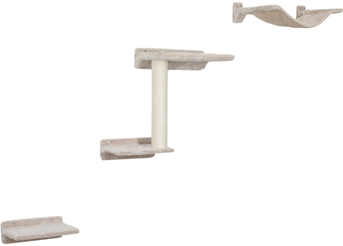 Zyrex® Katten Klimmuur – Katten Klim Wand 5 delige Set – Wandmeubel Kat Inclusief Muurbevestiging – Beige - 45cm x 34cm x 20cm