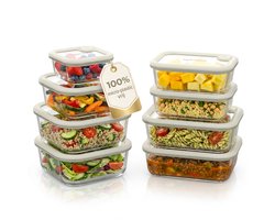 Safecourt vershoudbakjes - volledig van glas (100% micro-plastic vrij) - oven, vriezer, magnetron en vaatwasser - 8 delige set