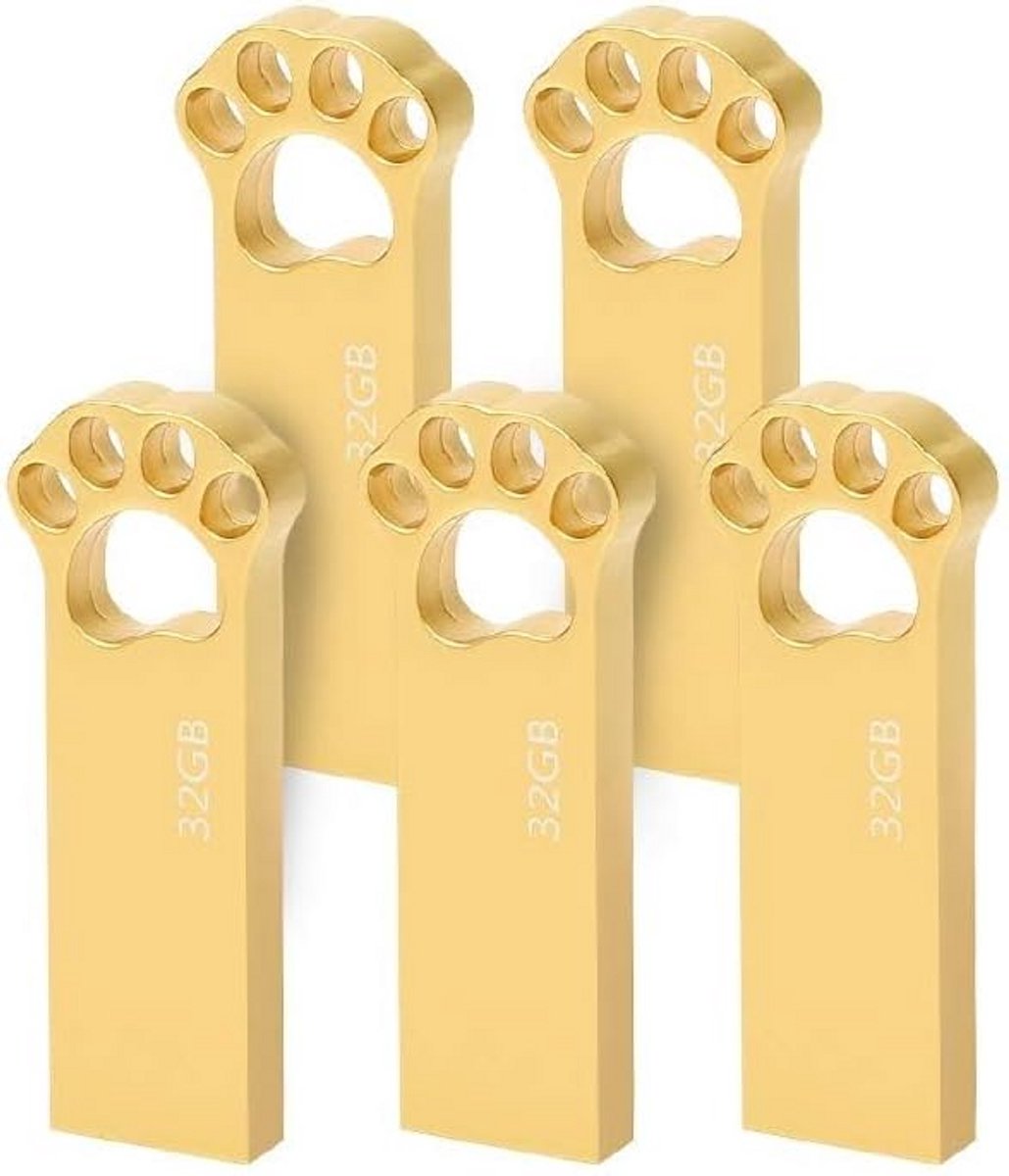 Set van 5x USB Stick 32 GB met Kattenpoot Design USB 2.0 Geheugensticks