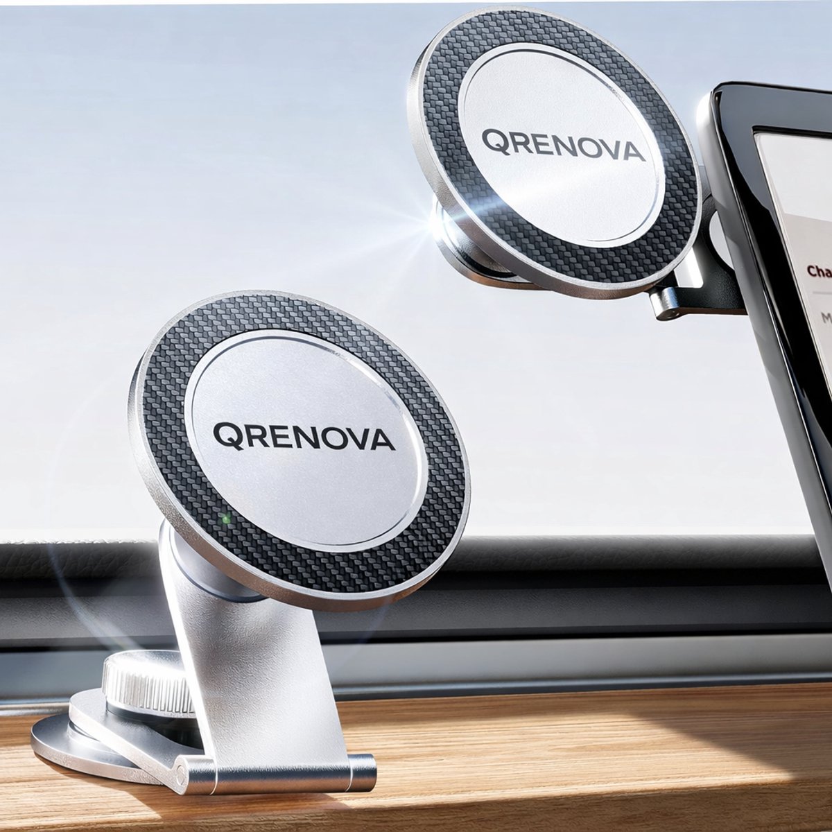 Qrenova Magnetische Telefoonhouder voor Tesla Model 3 & Model Y – Premium Zink-Alloy – MagSafe Compatibel – 360° Draaibaar – Sterke N52 Magneet – Dashboard Houder – iPhone & Samsung