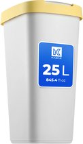 KADAX Afvalcontainer 25 liter, afvalemmer met kanteldeksel, afvalemmer voor afvalscheiding, vuilnismand van kunststof, robuuste vuilnisemmer, vuilnisemmer (grijs/geel)