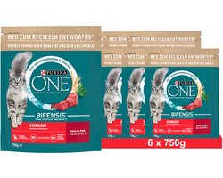 PURINA ONE BIFENSIS STERILCAT Droogvoer voor gesteriliseerde katten, rijk aan rundvlees, (6 x 750g)