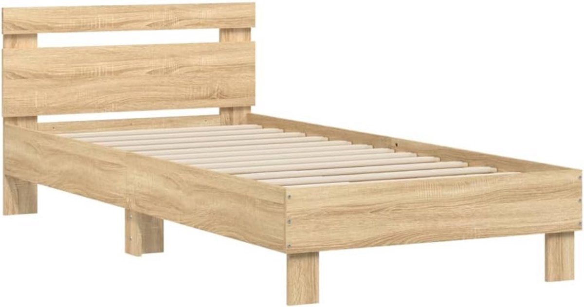 Eenpersoons Bedframe met Hoofdeinde in Sonoma Eiken - 90x190 cm - Inclusief Bedbodem
