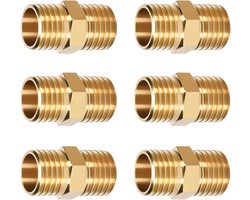 Set van 6 Messing Koppelingen Dubbele Nippel 1/4 Inch Schroefdraad voor Slangen