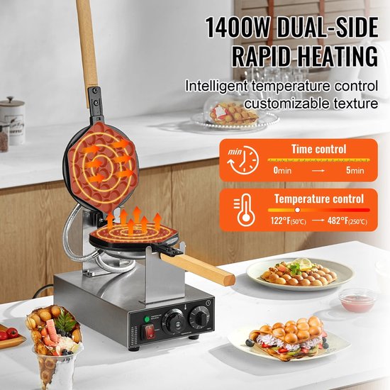 Linkforu - Wafelijzer - Wafels - Gebak - Koeken - Draaibare pannen - 180 Graden - Horeca - Catering - RVS- 1400 watt — afbeelding 2