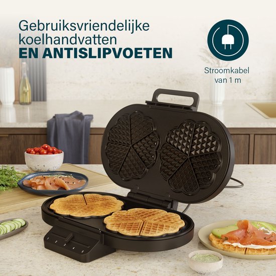Princess 132384 Dubbel Wafelijzer - 10 hartvormige - 1200W - Regelbare thermostaat- 5 standen - Anti aanbaklaag - PFAS-vrij - Zwart - Gaufrier van Princess — afbeelding 2