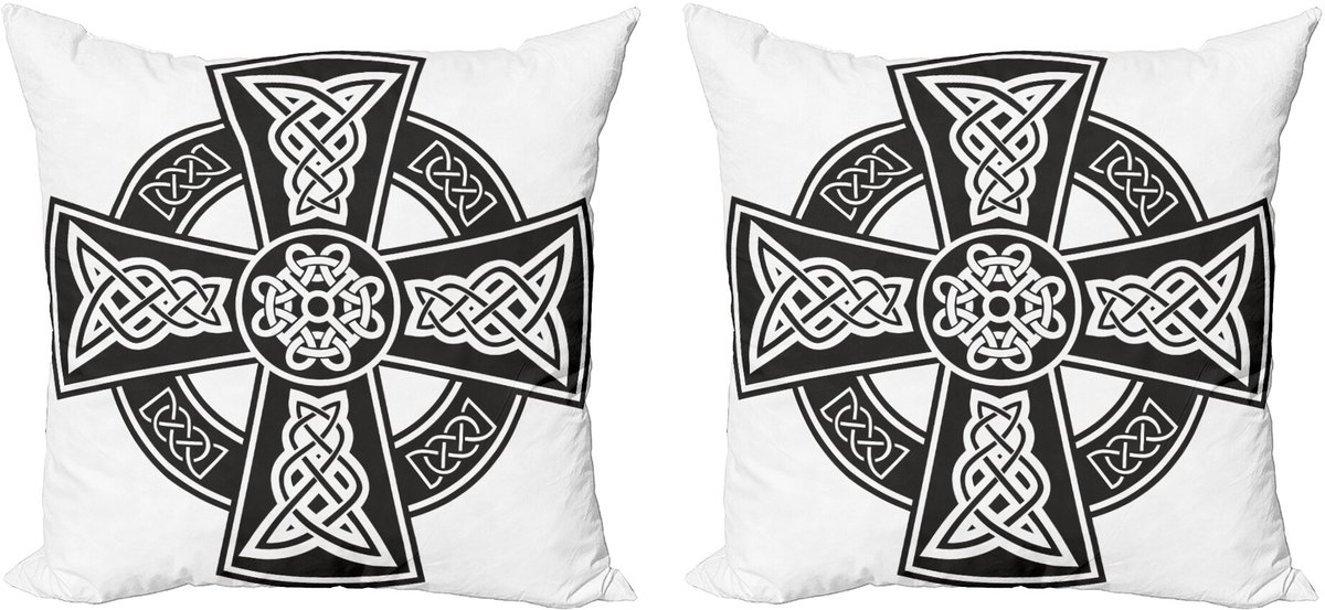 ABAKUHAUS Keltische decoratieve kussenhoes, 2-pack, middeleeuws wapenschild, 40x40 cm, wit en zwart