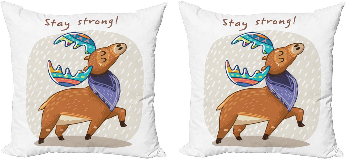 ABAKUHAUS Sierkussenhoes met elandmotief, set van 2, kleurrijk en vrolijk boho-hert, 40x40 cm, wit, bruin, blauw