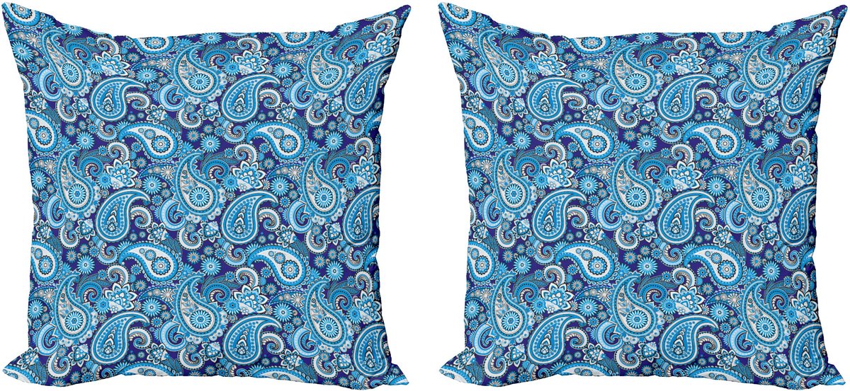 ABAKUHAUS Paisley decoratieve kussenhoes, 2 stuks, bloemen en blader 50x50 cm, blauw