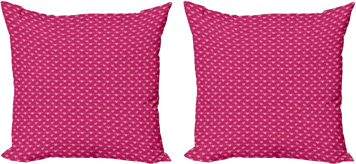 ABAKUHAUS Decoratieve kussenhoezen met hartjesmotief, set van 2, Doodle Pink Love, 40x40 cm, magenta en lichtroze