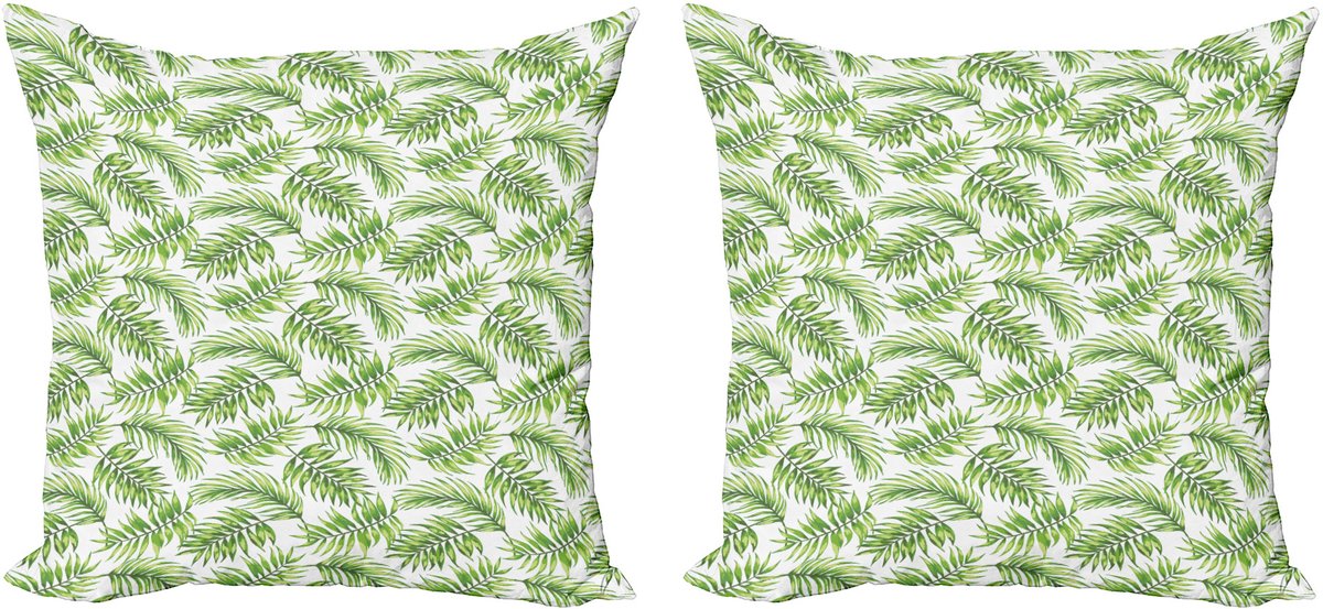 ABAKUHAUS Decoratieve kussenhoes met palmbladmotief, 2 stuks, exotische Hawaiiaanse boom, 50x50 cm, varen groen