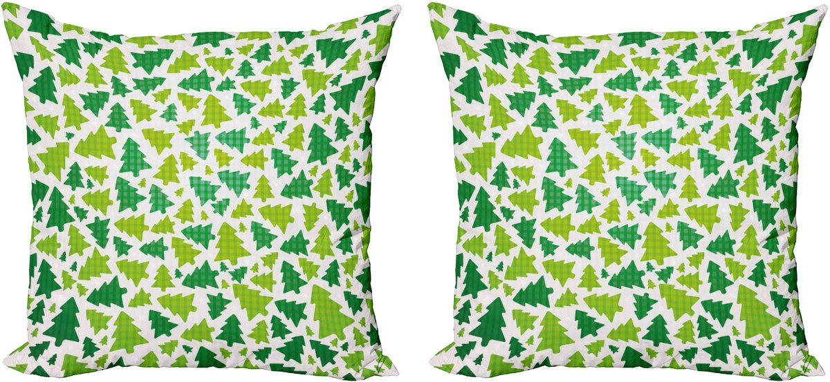 ABAKUHAUS Kerstkussenhoez set van 2, silhouetten van dennenbom 40x40 cm, appelgro varen groen