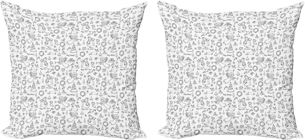 ABAKUHAUS Decoratieve kussenhoes met engelmotief, 2 stuks, Doodle Christmas Rudolph, 40x40 cm, wit/grijs