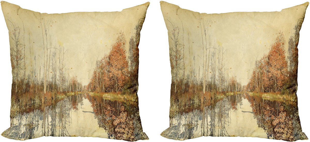 ABAKUHAUS Decoratieve kussenhoezen voor de herfst, set van 2, kleurrijke vallende blader 45x45 cm, bruinbeige