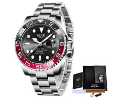 LIGE | Herenhorloge Quartz 42 Ø MM – Waterdicht - Analoog Herenhorloge met RVS Vlindersluiting Zwart Wijzerplaat | Zwart Rood Horloge Kast | Lichtgevende Wijzers, Datumweergave – Klassiek & Elegant Business Luxe Herenhorloge | Polshorloge