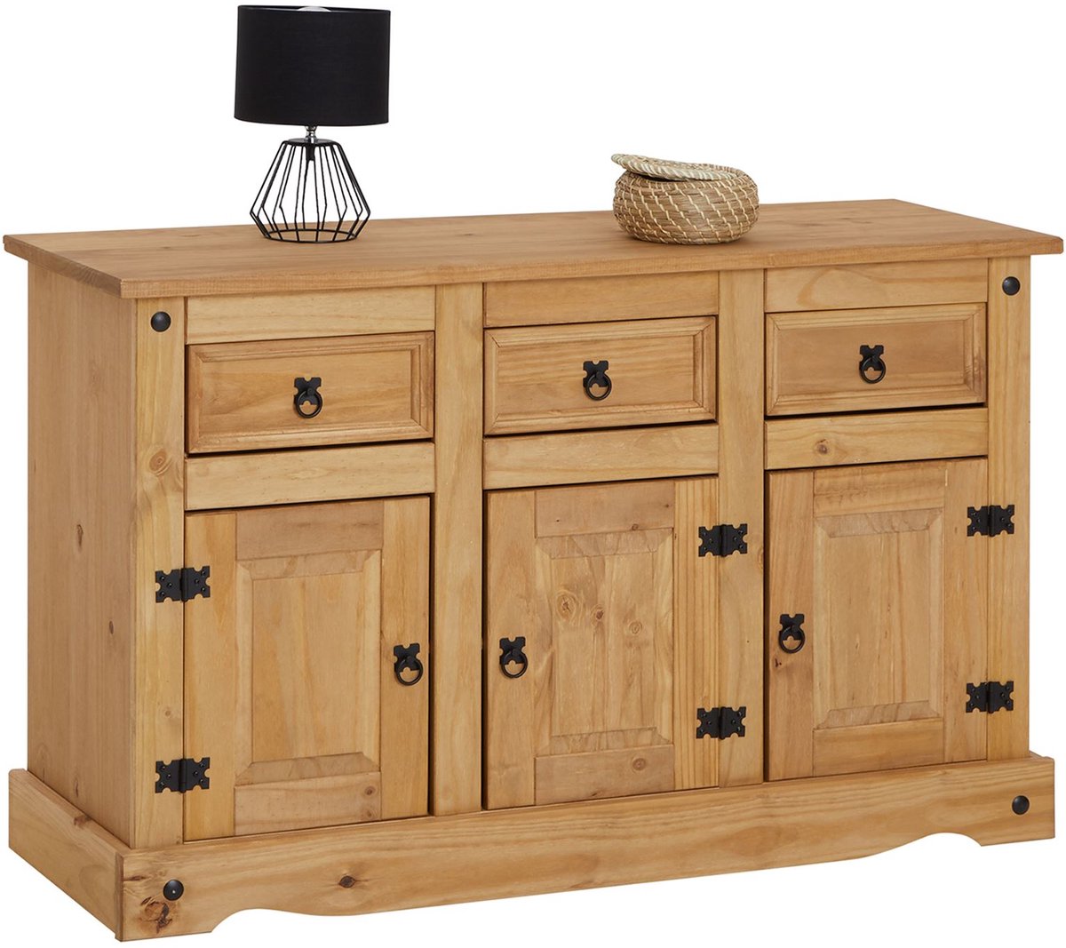 SALSA-dressoir van 130 cm van massief hout met 3 lades - naturel