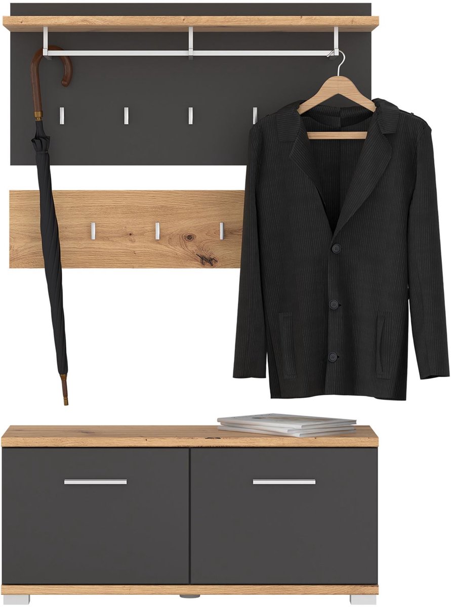 IDIMEX Garderobeset BILBAO – Artisan eiken / Kosmos grijs bruin