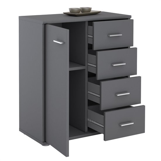 Commode TIRANO met 1 deur en 4 lades - grijs