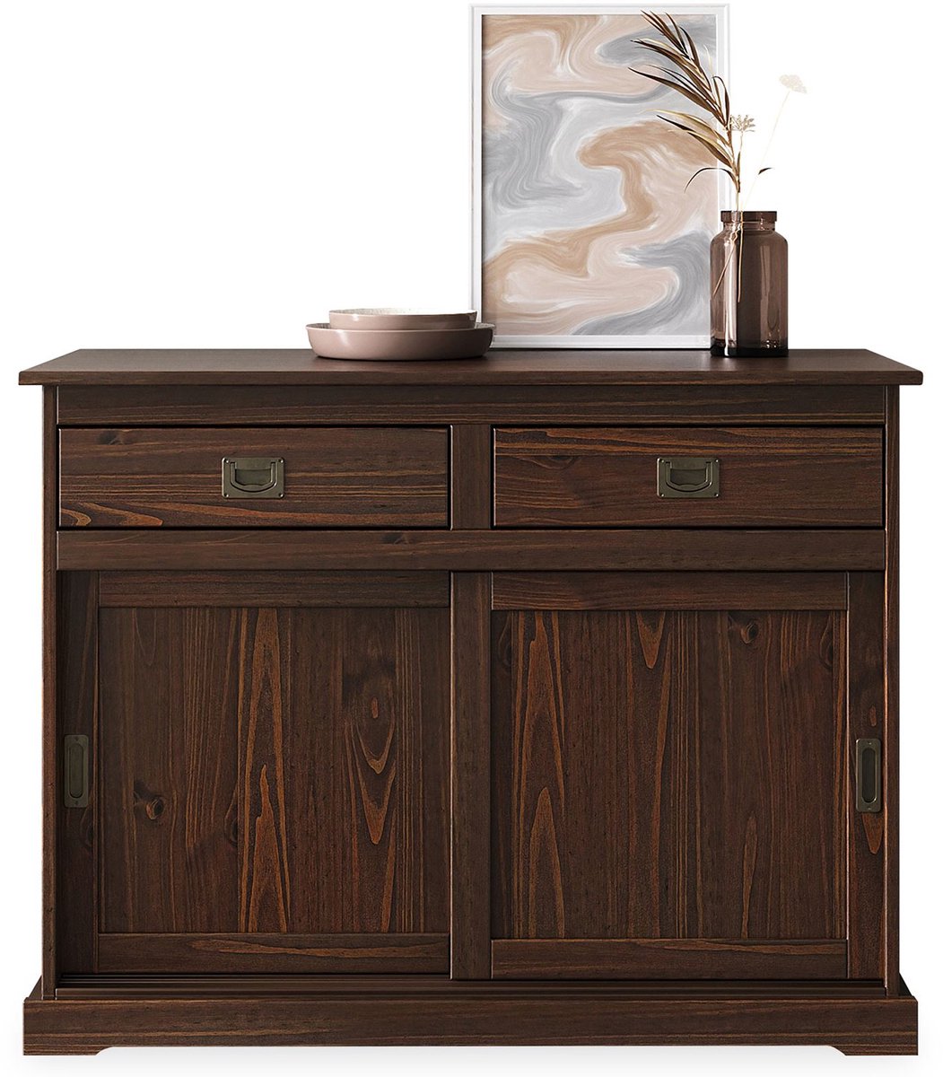 IDIMEX SAVONA-dressoir van 110 cm met 2 deuren van massief hout – afwerking in notenhout bruin