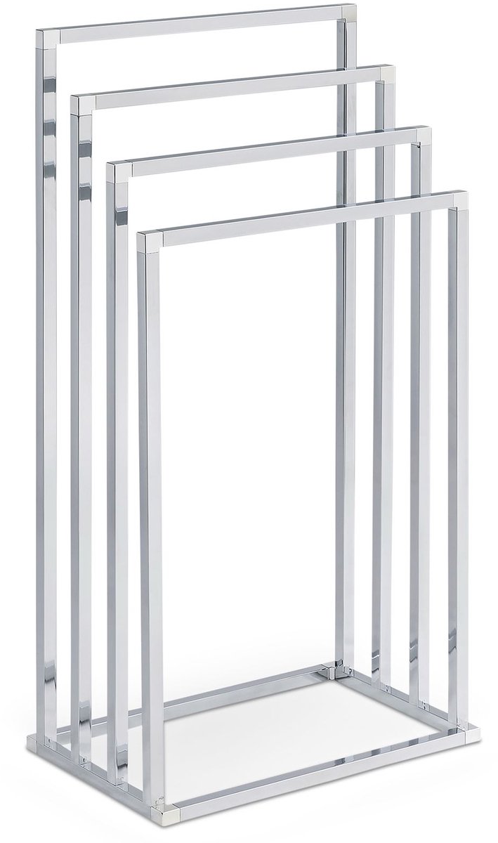 Handdoekrek SENZA vrijstaand, chroom - modern handdoekrek met 4 stangen, gepoedercoat metalen frame, handdoekrek voor badkamer & gastenkamer