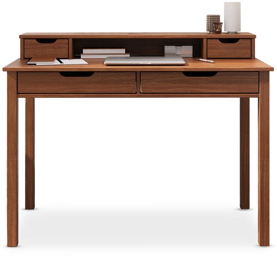 RAUL bureau met 4 massief houten laden, kastanjekleur - Bureau met opbergruimte en nis, bureau voor thuiskantoor, PC-bureau met blad - Hauptbidl