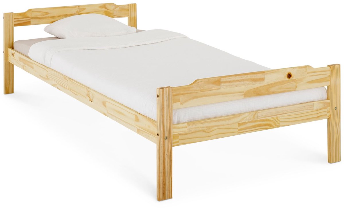 Massief houten bed Moritz van massief dennenhout 90x200 cm, naturel - eenpersoonsbed voor kinderkamer, dagbed jeugdbed, eenvoudig logeerbed, bedframe gelakt