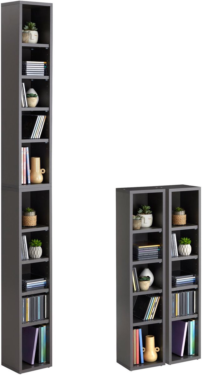 CD DVD opbergrek CHART, in grafietgrijs met 10 vakken voor maximaal 160 CD's, 20x186,5 cm (breedte x hoogte) - hoofdafbeelding