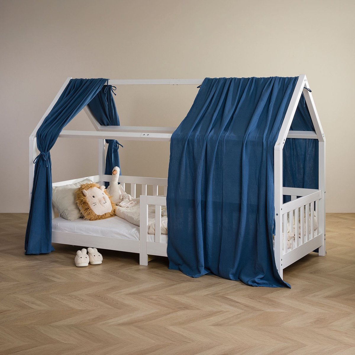 Bedhemel NENA in een set van 2 in donkerblauw - bedhemel van 100% katoen, mousseline 2-laags, bedgordijn voor huisbedden, huisbeddecoratie - Hauptbild Ambiente