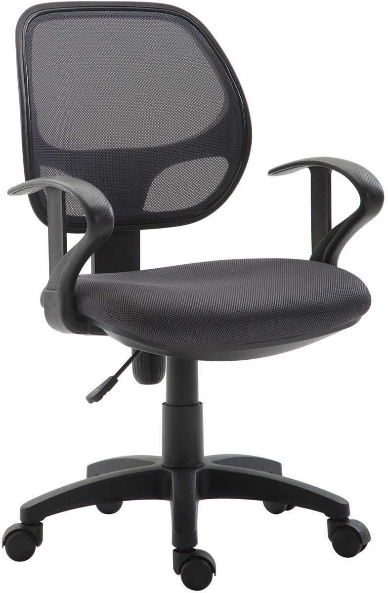 COOL bureaustoel in grijs, comfortabele bekleding, ademende netbespanning, 5 dubbele wielen