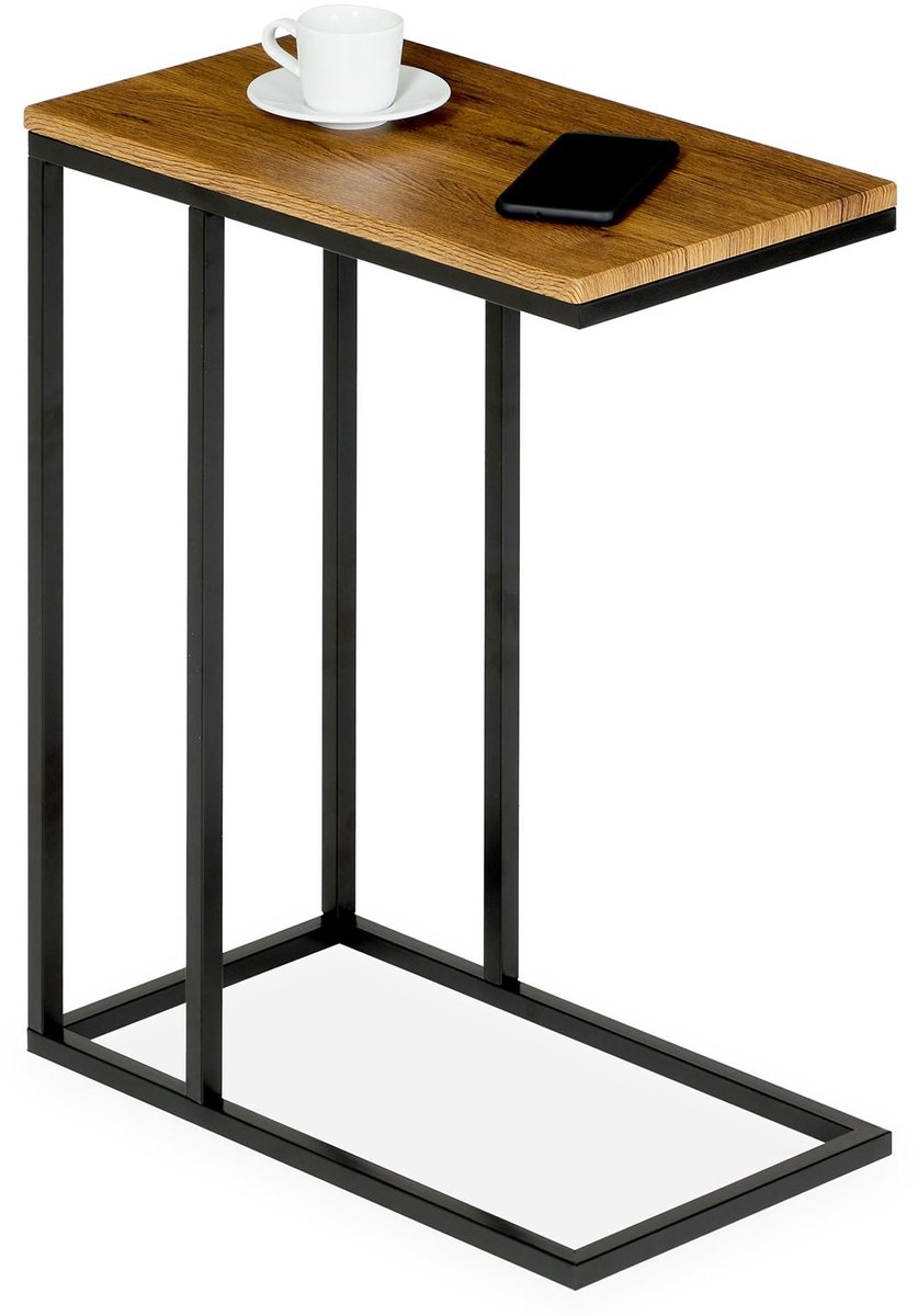 DEBORA bijzettafel met metalen frame, vintage/zwart - moderne opbergtafel, 15 mm MDF blad met vintage afwerking, 16x16 mm vierkante buis, voor in de woonkamer, kleine metalen salontafel, ruimtebesparend - Ambiente