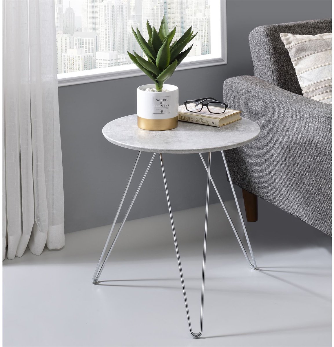 BENNO salontafel met rond tafelblad in betonlook
