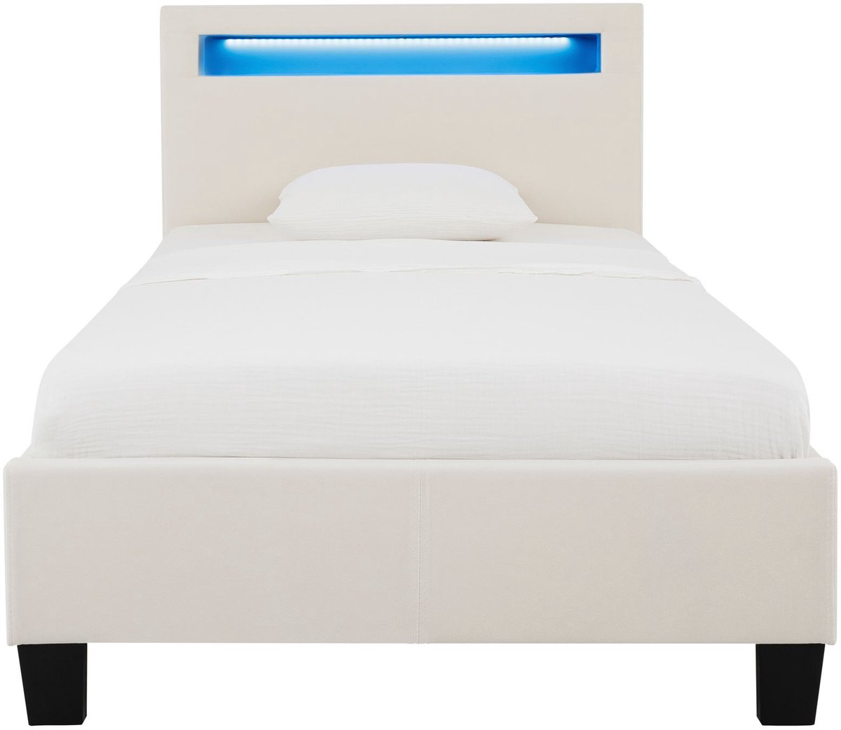 IDIMEX Gestoffeerd bed BAGO 90 x 200 cm met led-verlichting – crèmewit