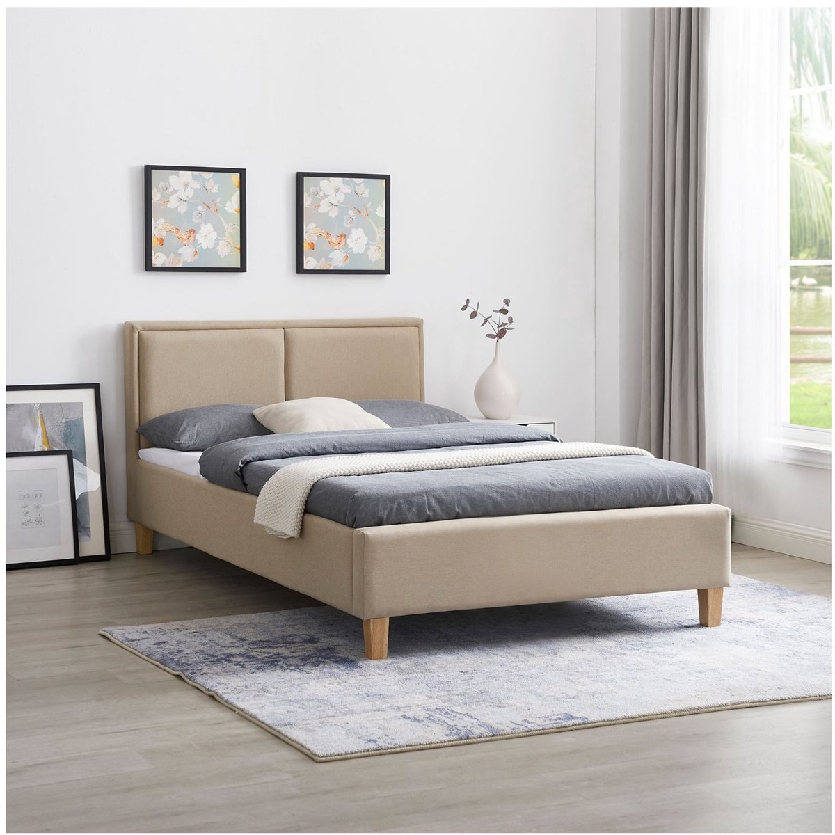 Bed ANAIS 120cm met stoffen bekleding in beige