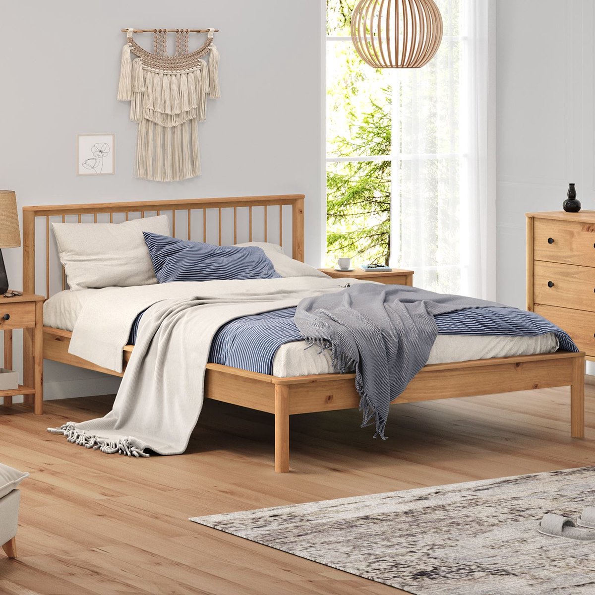 IDIMEX Tweepersoonsbed APOANA 140x200 cm van massief hout - eikenkleuren bruin