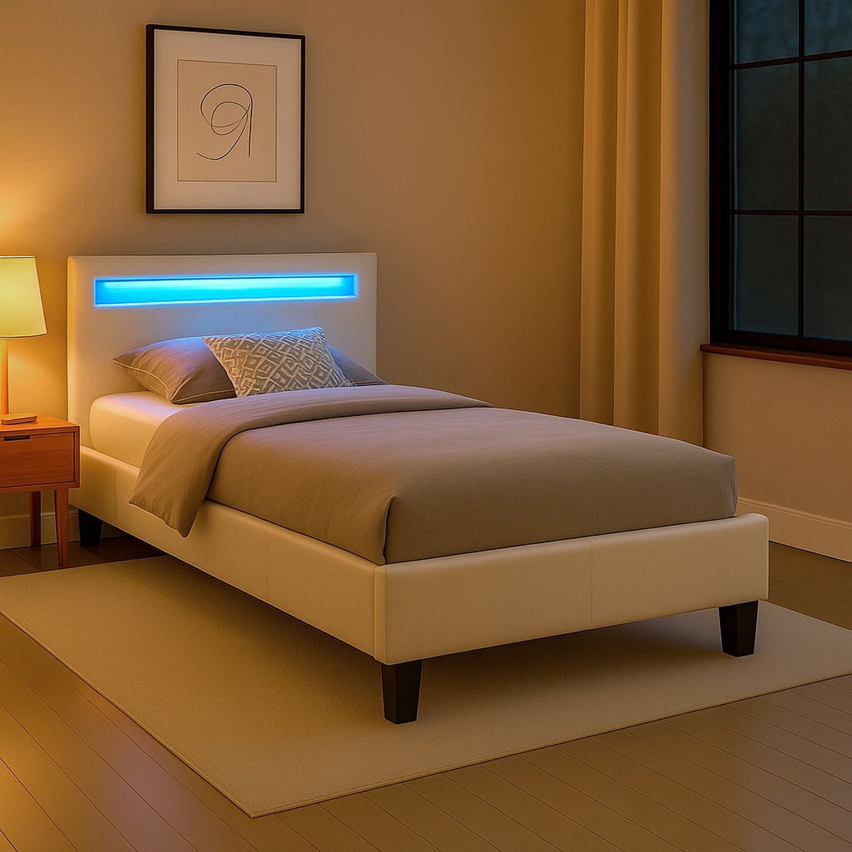 MANDALAY gestoffeerd bed met LED-verlichting Bekleding kunstleer wit