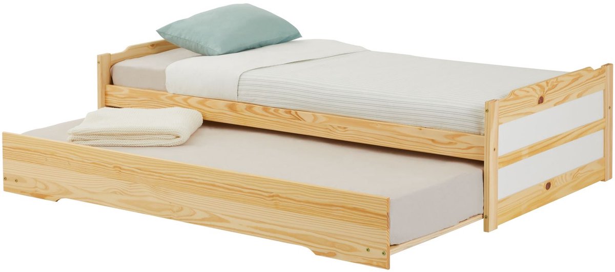 IDIMEX Uitschuifbed LORENA 90 x 190 cm van massief hout - naturel/wit natuur