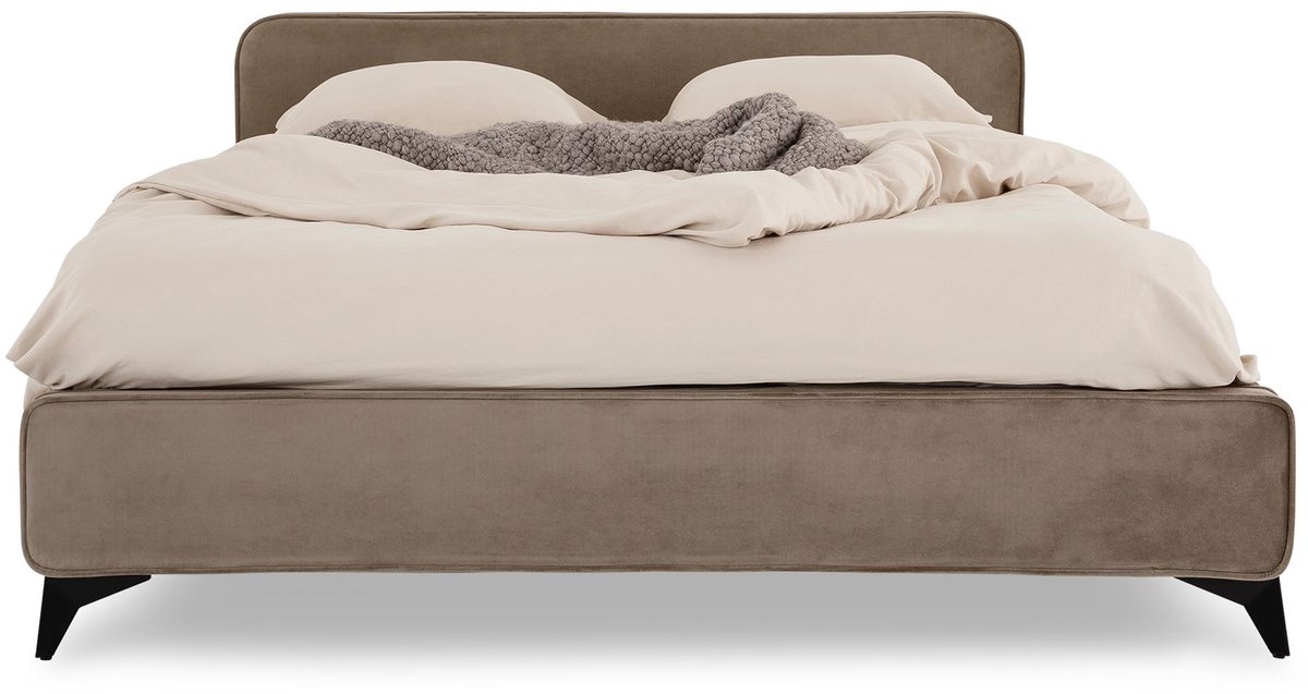 IDIMEX Gestoffeerd bed LAVORO 140x200 cm met lattenbodem & fluweel – greige bruin
