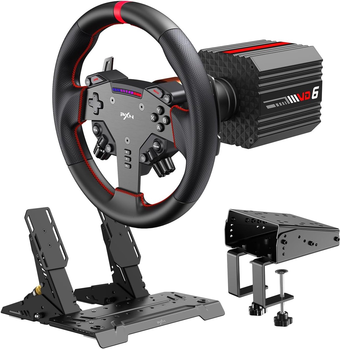 PXN VD6 Bundel - Sim Racing Stuur - Direct Drive 6 Nm - W AS Racestuur - PD HM Hall Pedalen - 400° Rotatie - Vibratiefeedback - PC Windows 7-11 - Zwart