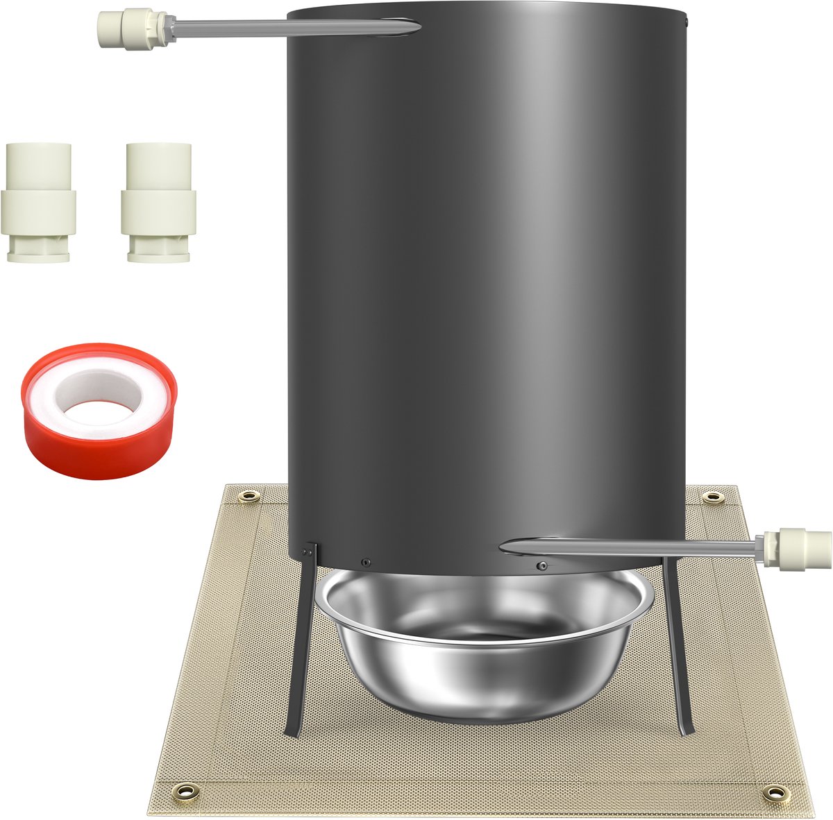 Aufun zwembadverwarming met vuurkorf, roestvrijstalen zwembadverwarming met 32/38 mm aansluitingen, verwarming voor zwembaden, Ø 30 x 52 cm, Zwart