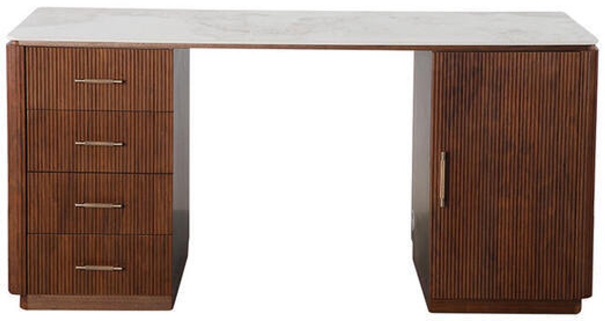 Pole to Pole Urban Chique Bureau, keramisch marmer, walnootfineer Wit/Bruin