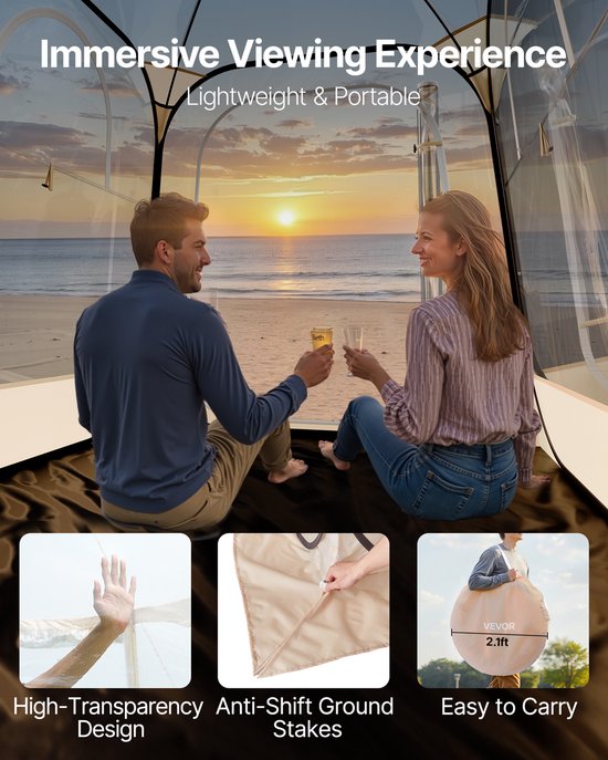 VEVOR Transparante Pop-up Tent Sporttent voor 2-4 Personen 160x160x182cm van Merkloos — afbeelding 2