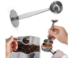 Poeder maatlepel - Koffies tamper - Roestvrijstalen maatlepel - Keukengereedschap - Voor het malen of afmeten van koffiebonen, vanille, theebladeren, chilipoeder (14,2*5 cm - Zilver)