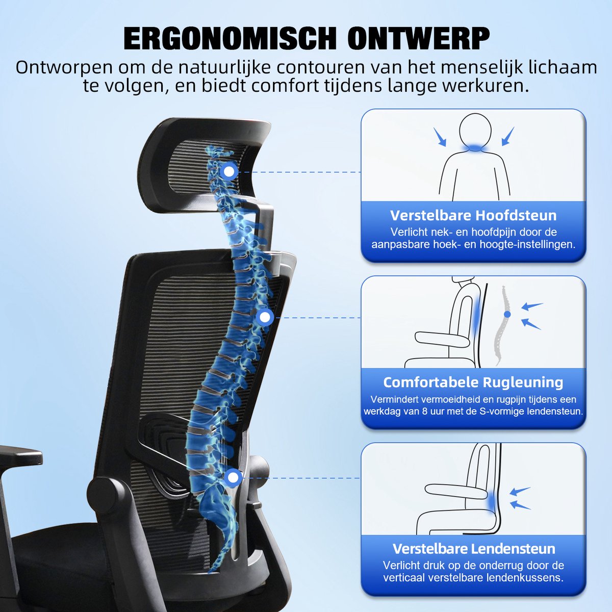 Hiaonyx Ergonomische Bureaustoel met Verstelbare - afbeelding 2