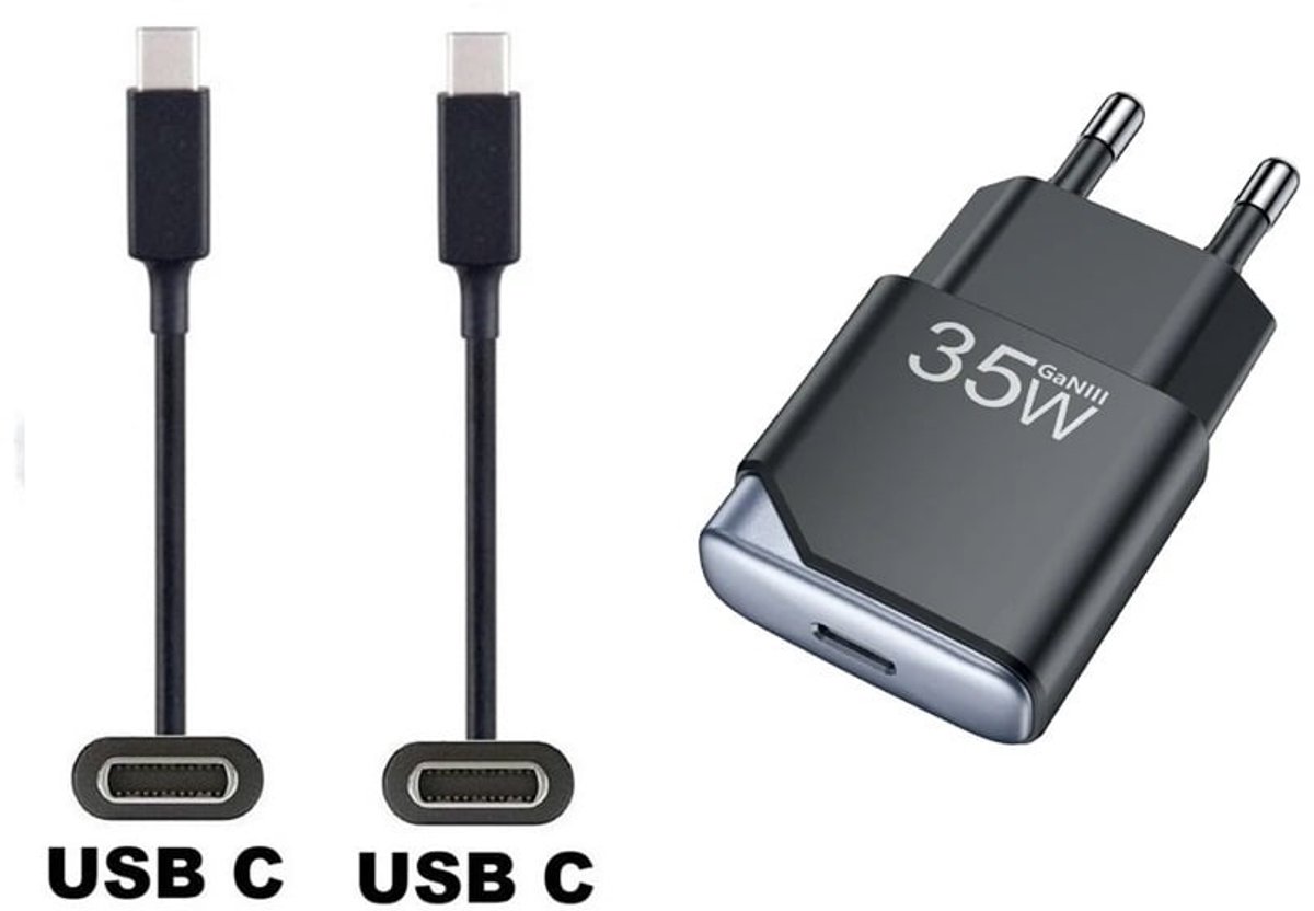 OneOne 35W snellader + 1,0m sterke USB C naar C kabel. GAN lader. PD PPS oplader adapter past op Universeel Sennheiser, Sigma, SKULLCANDY, TomTom, Ulefone Armor, TwoNav, Wiko, Garmin