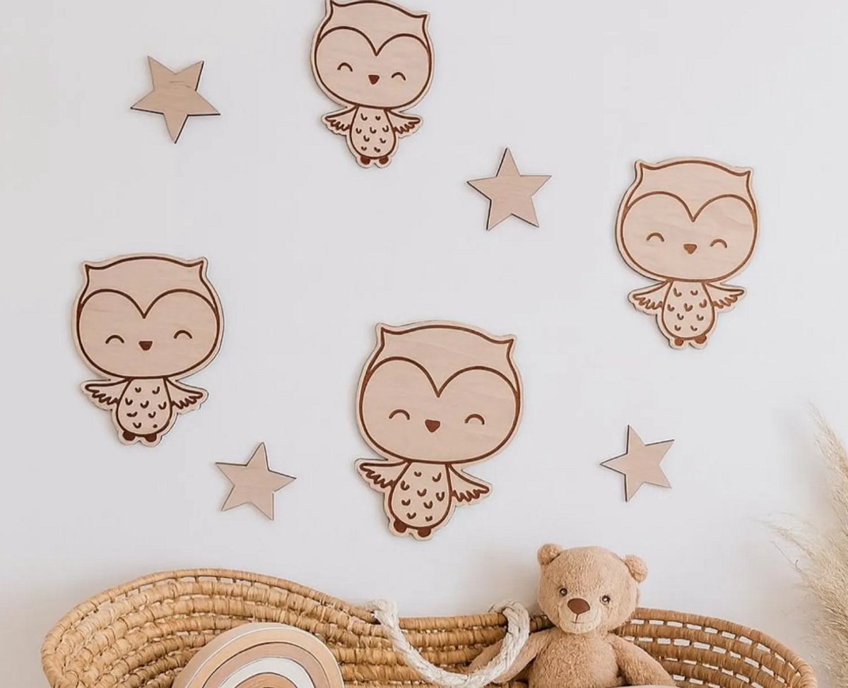 Houten uilen voor aan de muur, decoratieve uilen met sterren, wanddecoratie, kinderkamer decoratie, wanddecoratie, nursery decor voor kinderen/ wanddecoratie/babykamer/kinderkamer/ uil