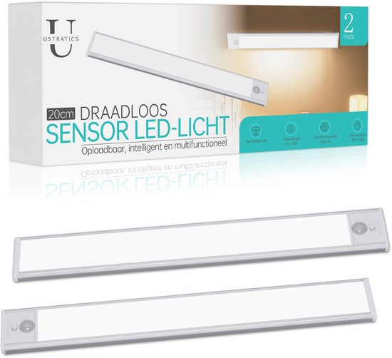 Ustratics LED Kastverlichting met Bewegingssensor – Draadloos – 20 cm – 2 Stuks - 1100Mah