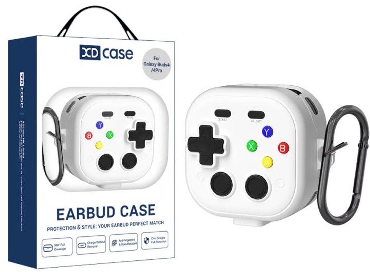 XDcase - hoesje geschikt voor Samsung Galaxy Buds4 / 4 pro soft case cover - wit - TPU hoesje Beschermhoes - Samsung Galaxy Buds 4 / 4 Pro Cover - Buds4 hoesje - Retro Game Console Design