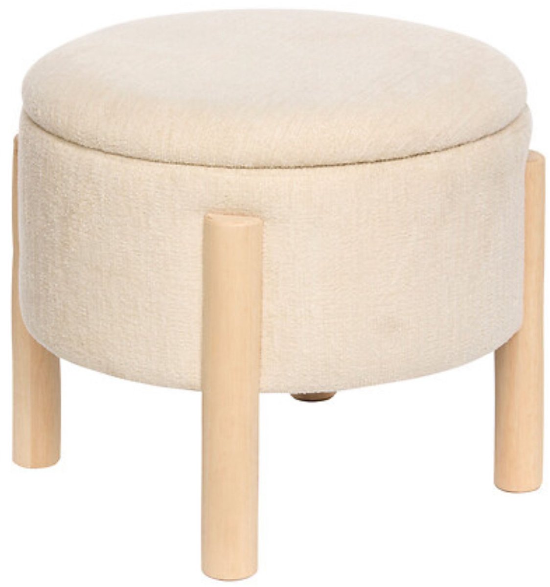 Atmosphera Opbergkruk Elki Ø 45.5 cm Wit Chenille - 37 cm Hoog - met opbergruimte - Poef - Zitkrukje - Bijzettafel - Zitpoef