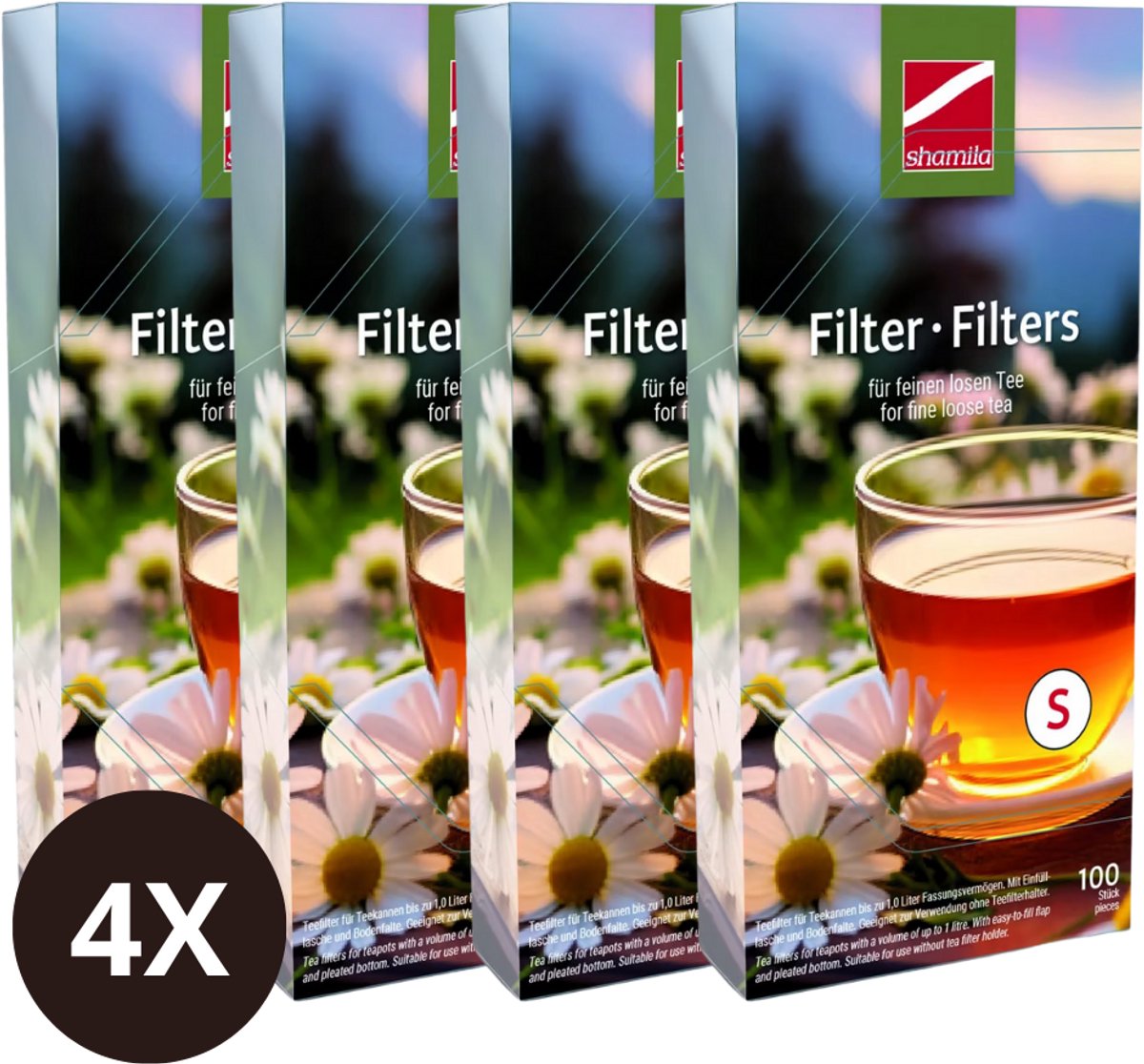 Shamila Theefilters – Set van 4 x 100 stuks – Maat S – Lege theezakjes voor losse thee – Biologisch afbreekbaar & chloorvrij – Wegwerp theefilters – Duurzaam alternatief
