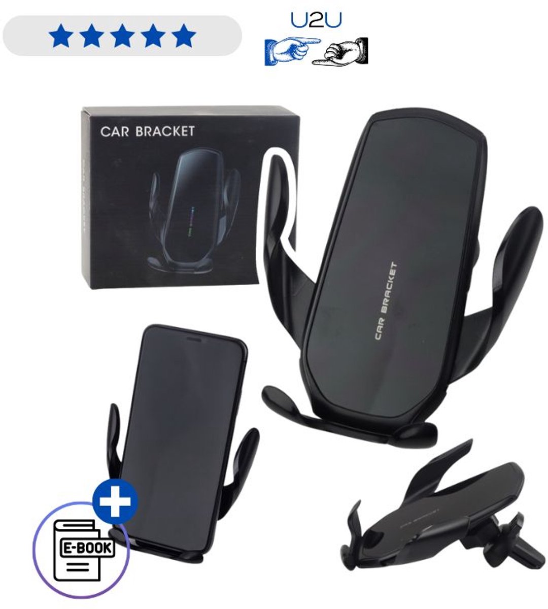 Autohouder met gravity systeem voor luchtrooster zwart universele telefoonhouder automatische klem 360 graden draaibaar antislip silicone veilig handsfree navigatie compact design geschikt voor alle smartphones stabiel op hobbelige wegen Met Ebook